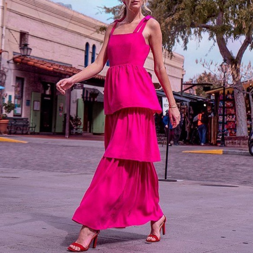 Sugarlips Tie Shoulder Tiered Ruffle Maxi Dress